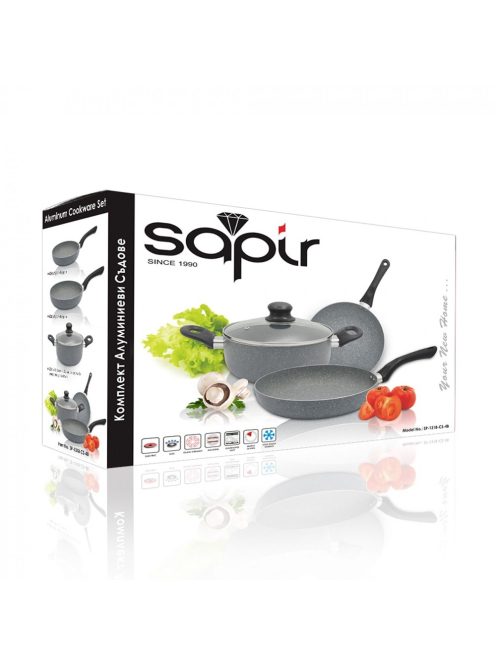 Комплект тигани и тенджера SAPIR Marble Cook SP 1318 CS4B, 4 части, Мраморно покритие, Сив - Код G8271